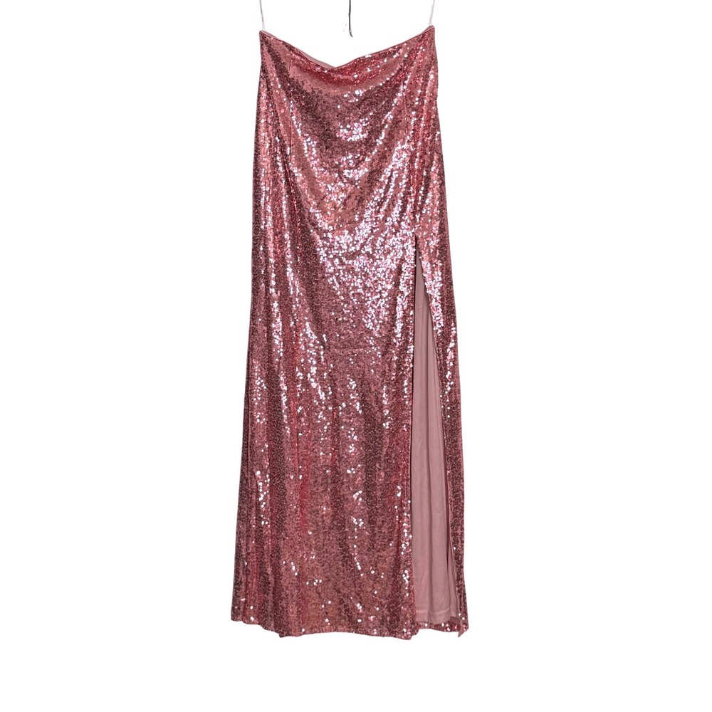 Lulus NWT Pink Sequin Two Piece Maxi Dress Set Lace Up Back Slit Large - Picture 9 of 9